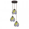 Rustic Wisteria 3-Light Stained Glass Bar Tiffany Pendant Light