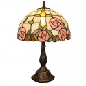 12 Inch European Pastoral Retro Tiffany Table Lamp with Pink Rose Pattern Shade