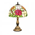 12 Inch European Pastoral Retro Tiffany Table Lamp with Rose Pattern Shade